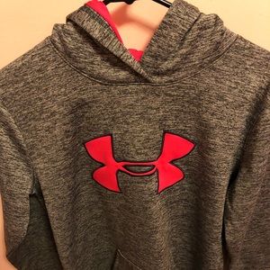 Pink grey under armor hooded sweatshirt